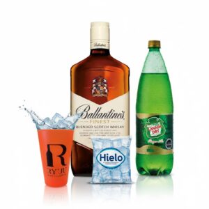 BALLANTINES 1LITRO + GINGER ALE 1,5 + HIELO Y OBSEQUIO