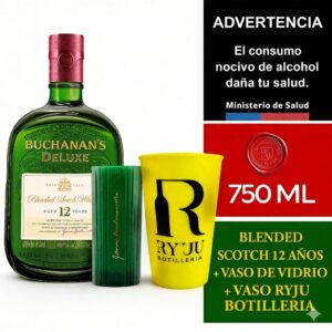 BUCHANANS 12 YEARS  + VASO DE VIDRIO  Y REGALO VASO RYUU